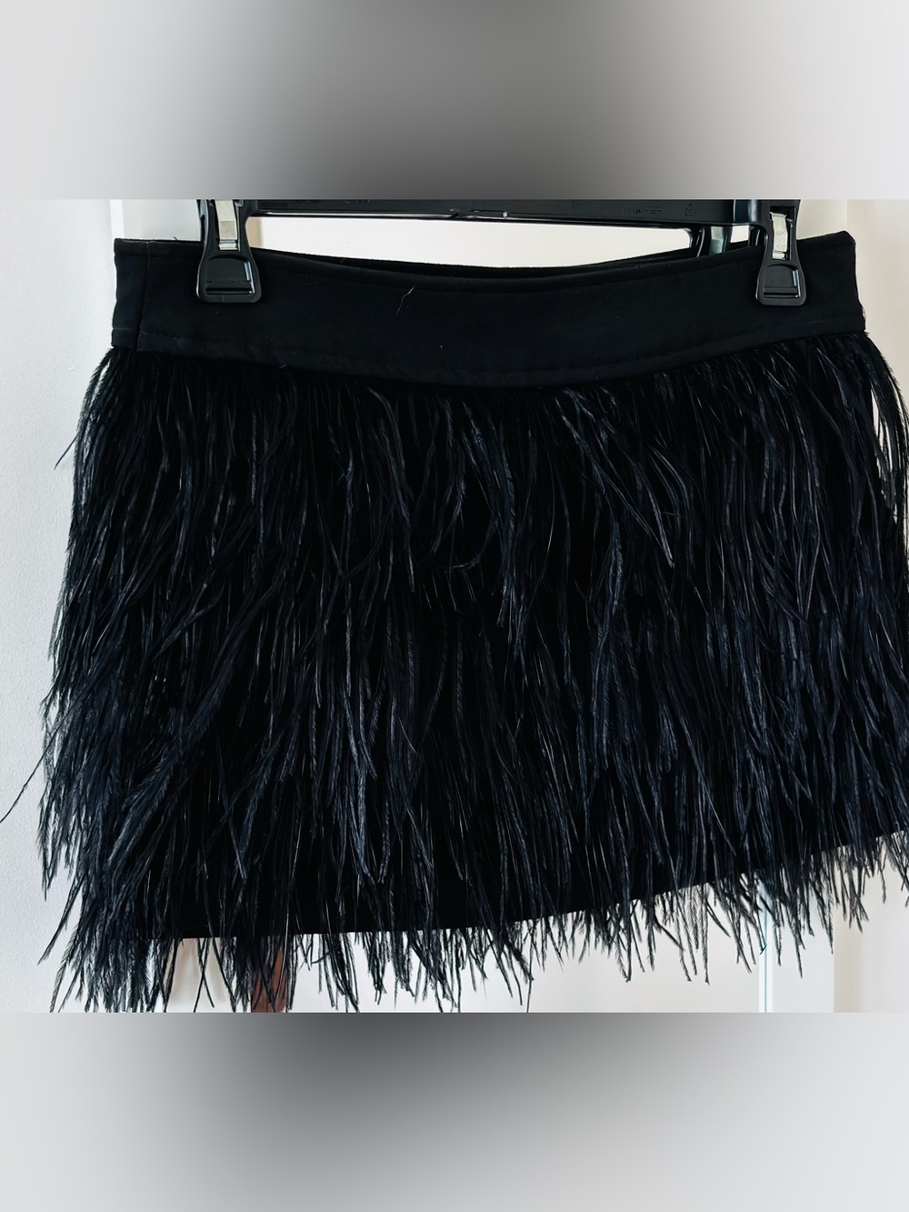 Black Feather-Trim Mini Skirt
